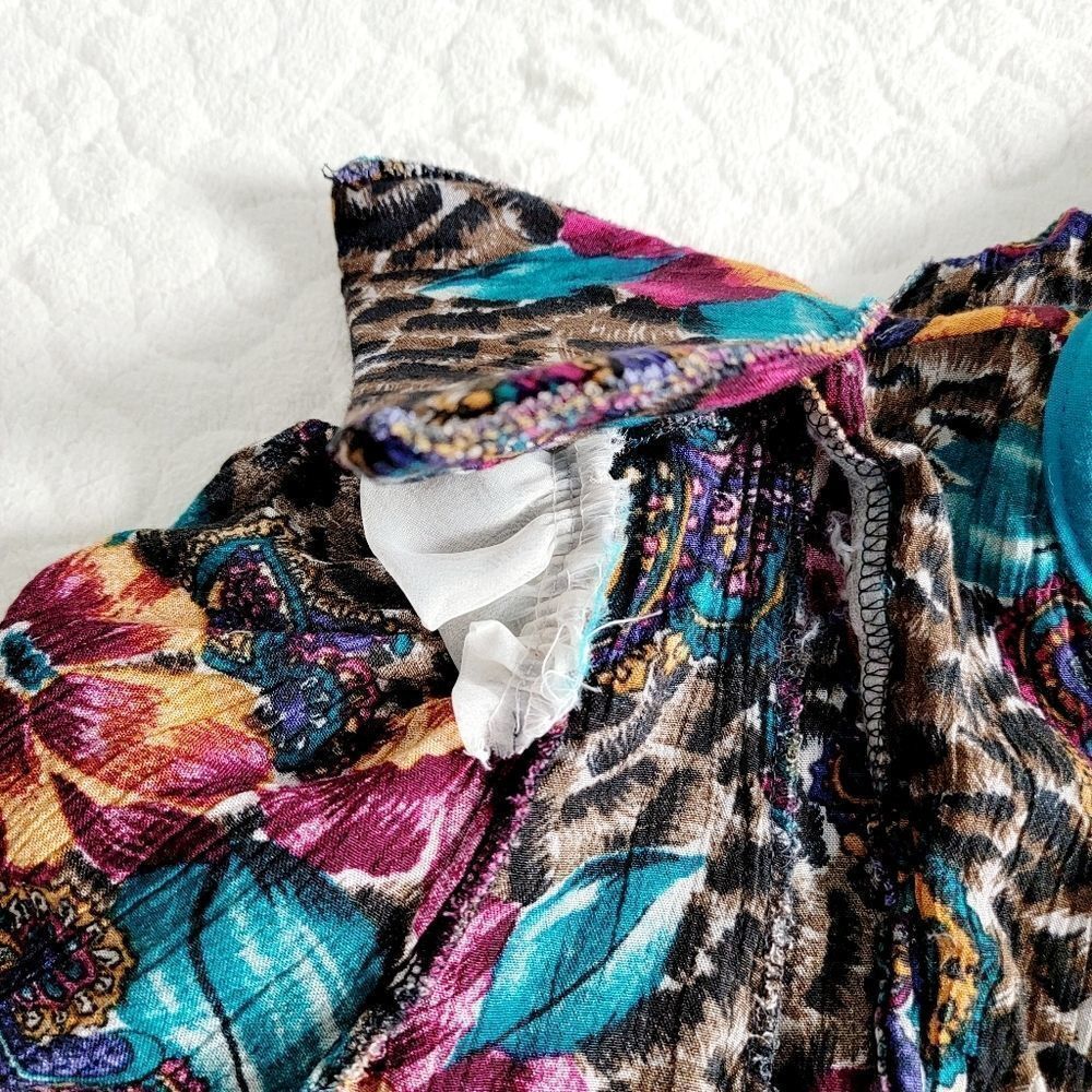 Vintage 1970s blouse button paisley floral leopard print 6 8 - Picture 9 of 11